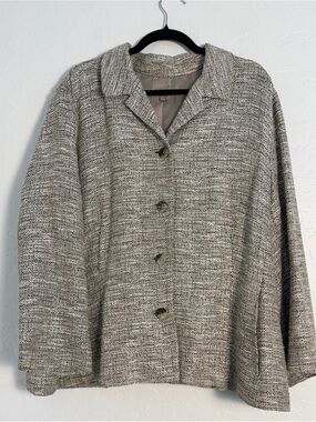 J. Jill Women's 3X Blazer Jacket Beige Collared Tweed Button-Front Long-Sleeve